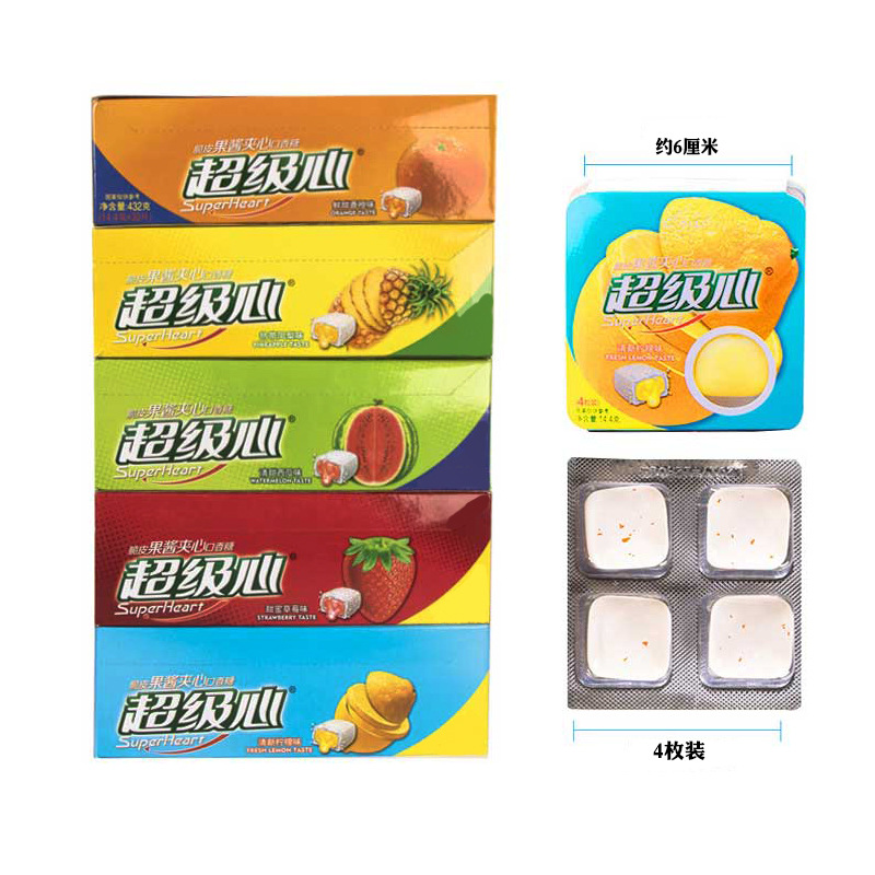 超级心口香糖超级星小光头脆皮果酱夹心口香糖泡泡糖儿时怀旧零食