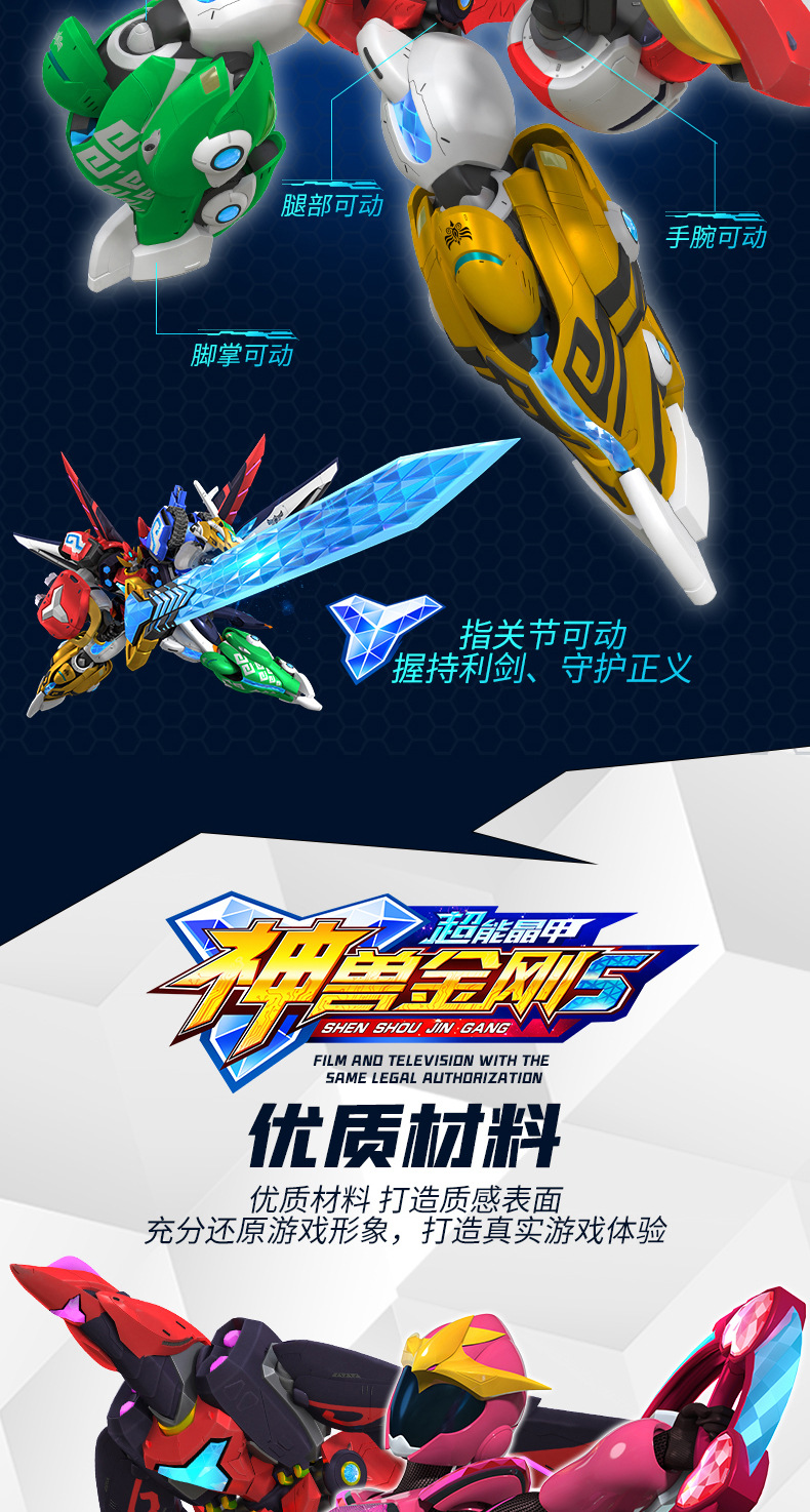 正版神兽金刚5超能晶甲6合体全套变形神兽金刚儿童玩具机器人男孩