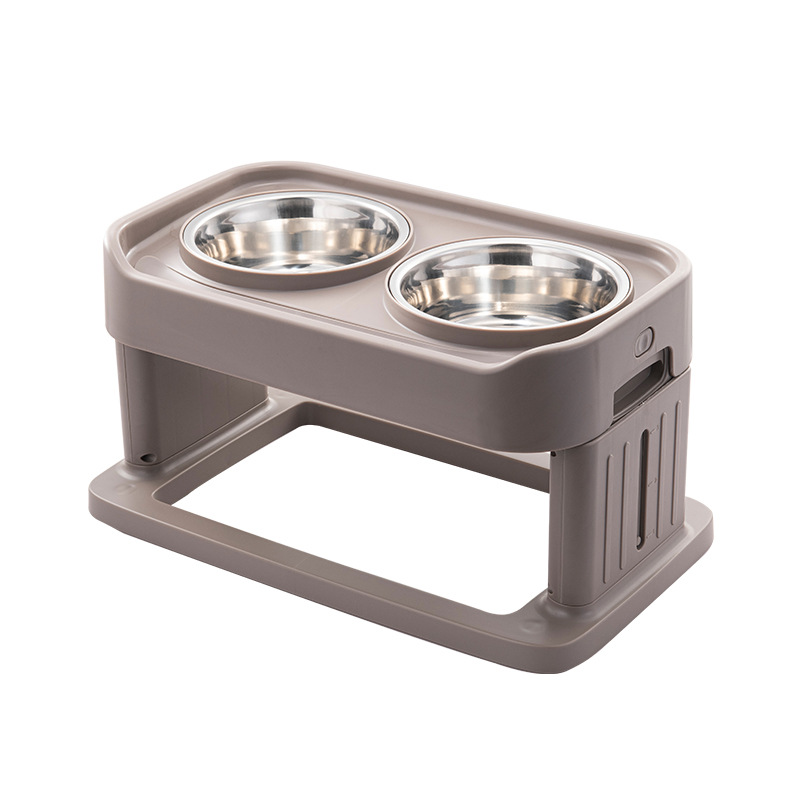 Pet Supplies Amazon New Lifting Stainless Steel Pet Double Bowl Removable Large Capacity Dog Bowl Pet Tableware