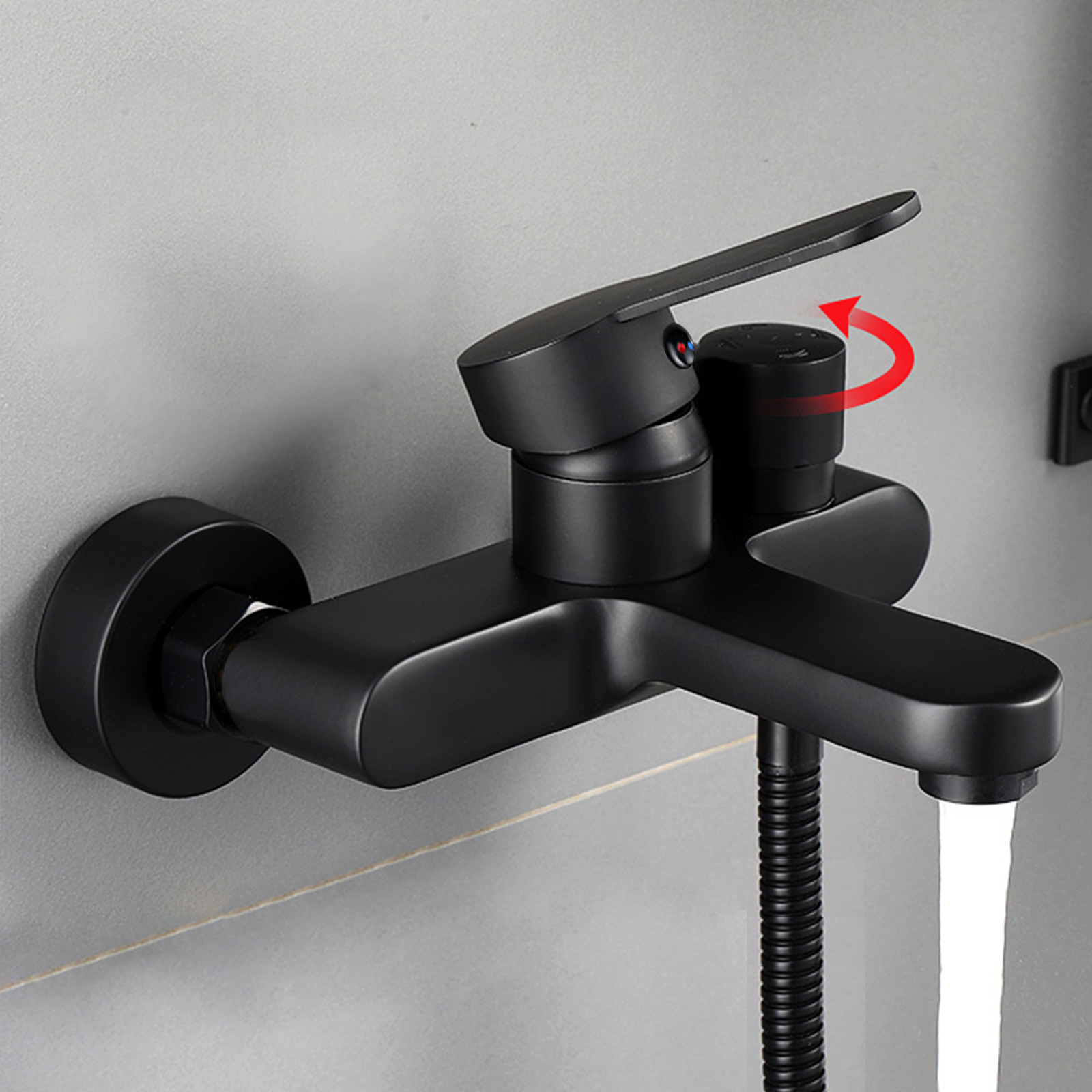 浴缸淋浴龙头三联全铜增压花洒家用淋浴套装黑色烤漆电镀边开