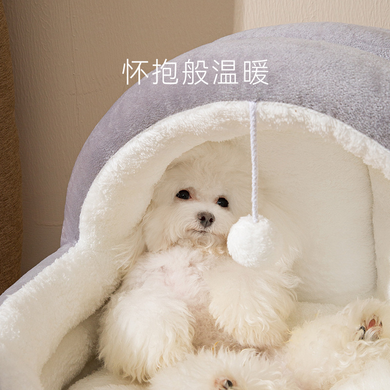 Kennel Winter Warm Dog House Removable and Washable Semi-Closed Cat Nest Cat Bed Small and Medium-Sized Dogs Bichon Dog Bed Pet Supplies