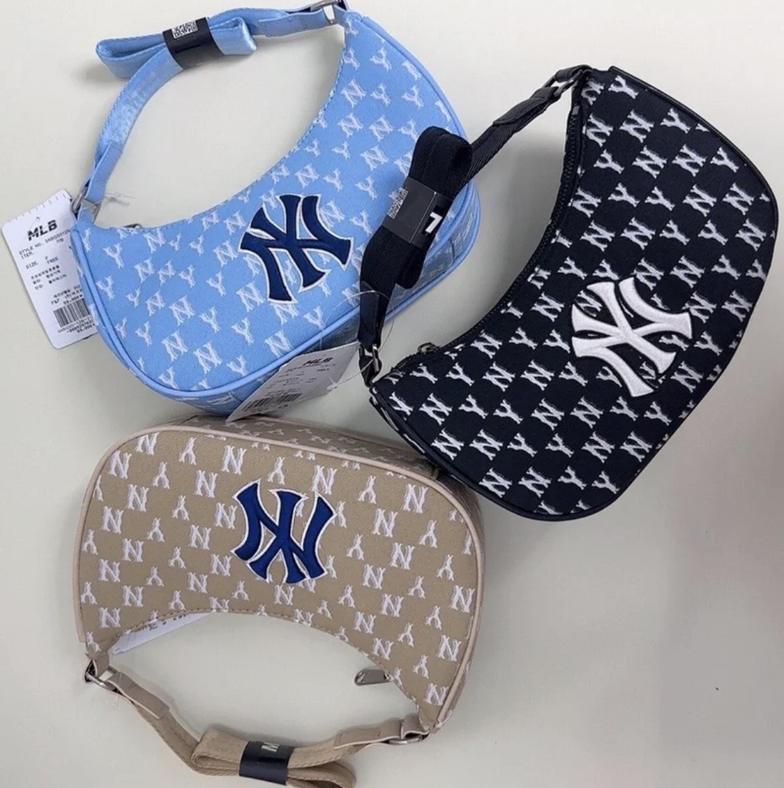 韩国mlb新款老花满标刺绣提花腋下包ny休闲百搭水饺手提单肩包-阿里巴