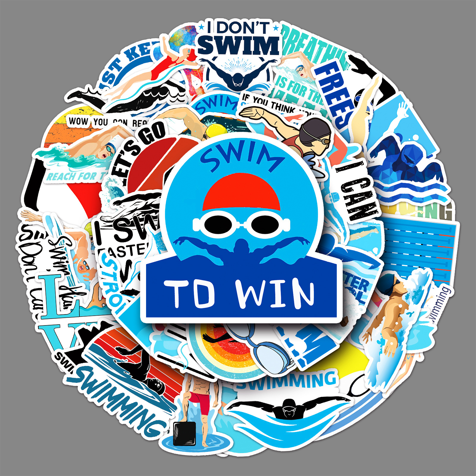 50张游泳涂鸦贴纸跨境卡通体育运动贴纸diy手机壳行李箱贴纸防水