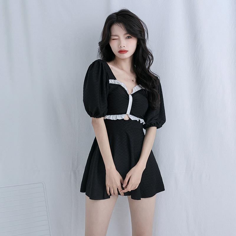 2022 New Swimwear Women's Dress-Style Conservative Cover Belly Thin Student Split Swimming Trunks Two-Piece Set Hot Spring Clothing