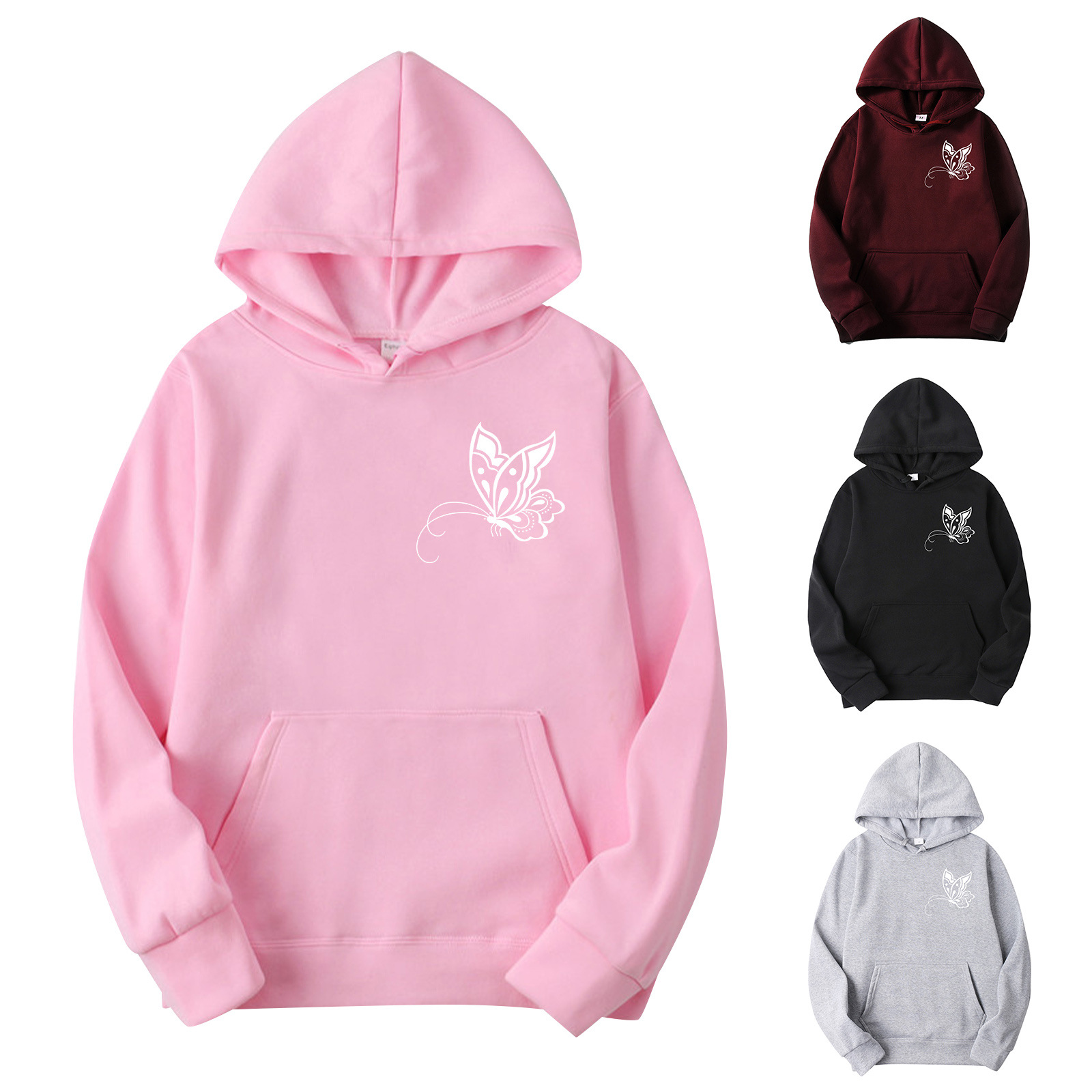 外贸新款线条蝴蝶图案 印花连帽衫秋冬时尚男女款长袖卫衣-阿里巴巴