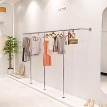 服装店婚纱女装童装展示架不锈钢拉丝银上墙落地式货架侧挂衣架子