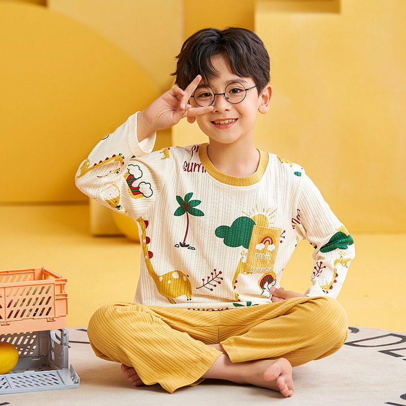 Children's Cotton Pajamas Spring and Autumn Boys' Baby Long-Sleeved Youth Middle and Big Children Cotton Homewear Suit