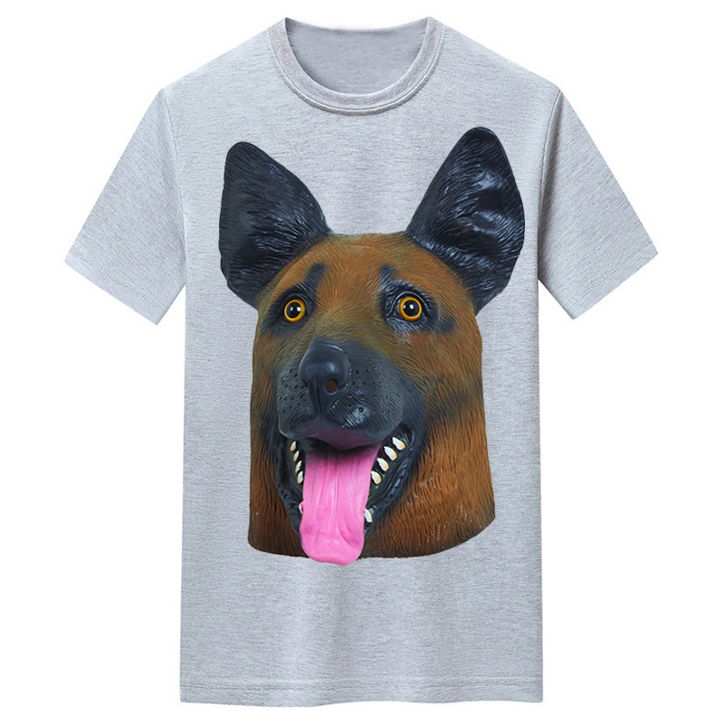 夏季新款男式休闲运动短袖3d数码印花搞笑狗头图案青少年打底衫