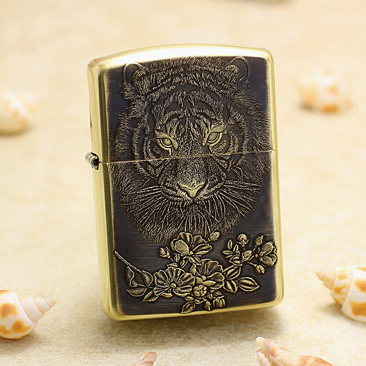 zippo打火机168精雕鬼王虎头虎嗅蔷薇(带木盒)-阿里巴巴
