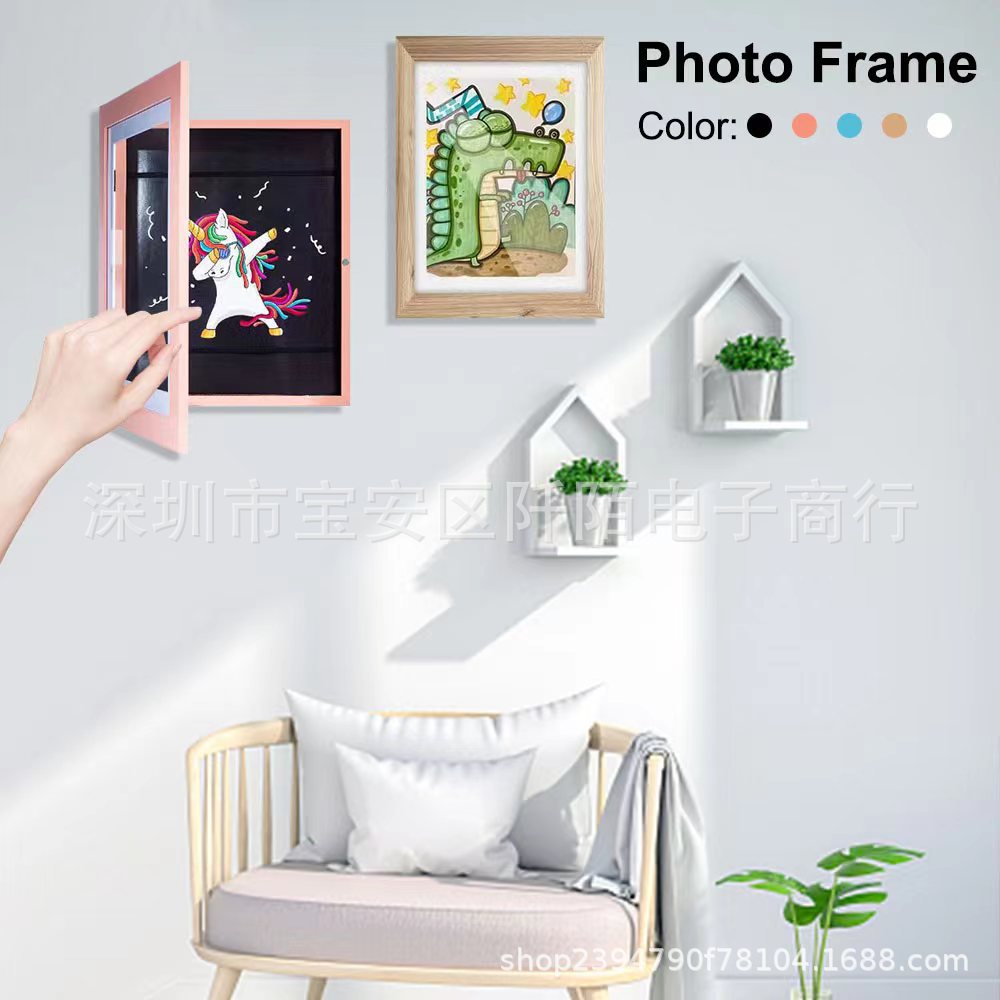 2023 Cross-Border New Arrival Hot Wooden Oil Painting Storage Box Children Flip Photo Frame and Picture Frame Kids Art Frames