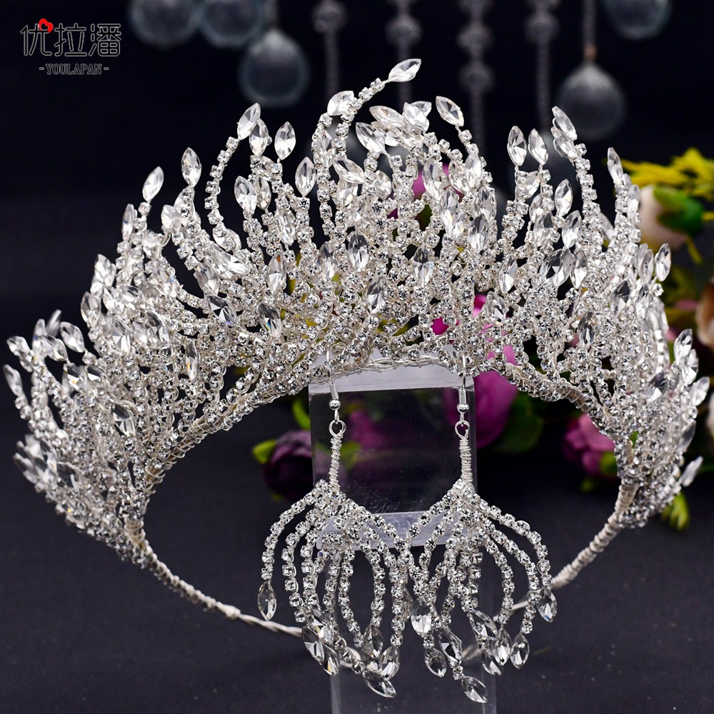 优拉潘 头饰2021年新款水钻满钻皇冠发箍耳环套装 新娘王冠 hp374