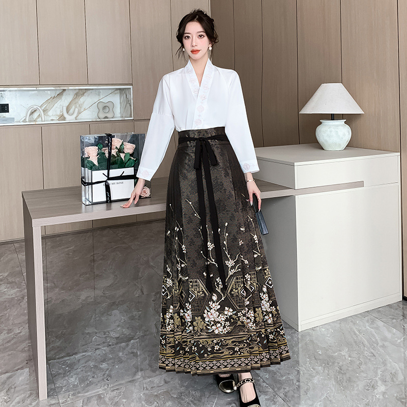 Back to the Han and Tang Dynasties Flower Banquet Scenery Engagement Wedding Dress Toast Horse-Face Skirt All-Match Straight Collar Cardigan Ming Hanfu