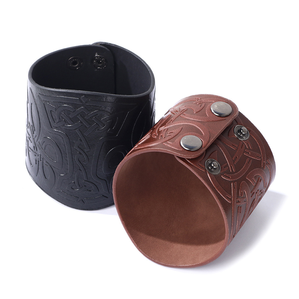 欧美跨境热卖皮革护腕雷神之锤字母符号pu皮手链短款小臂男士护具