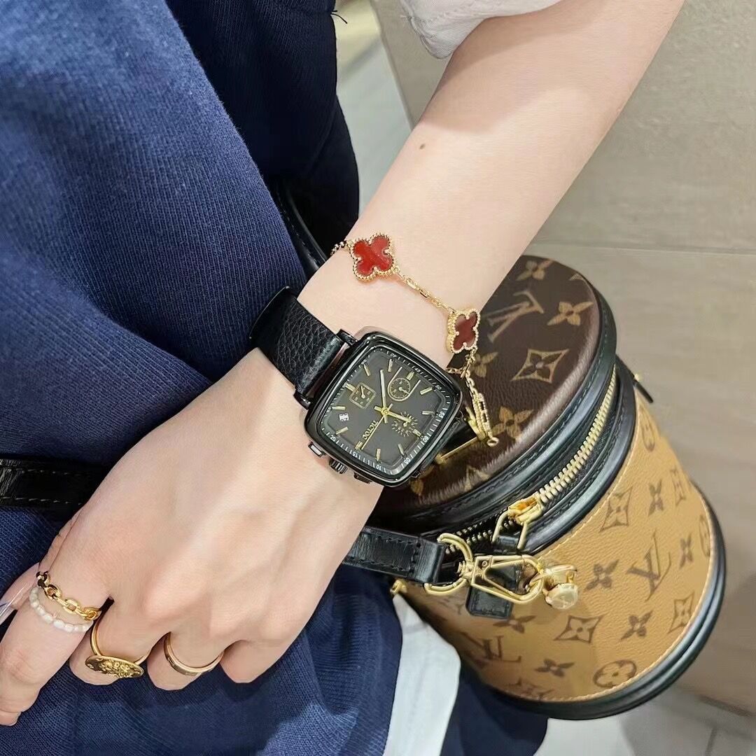 tt方形手表三眼6针带日历防水学生休闲时尚潮流运动女士女表皮带