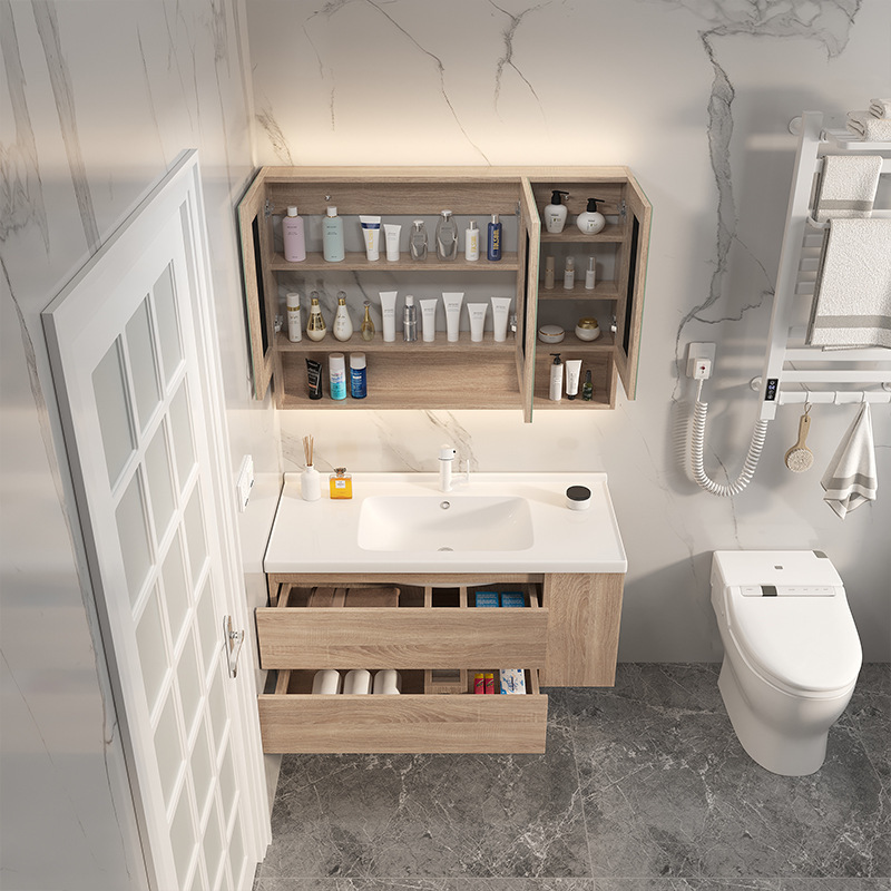 Log Style Wash Basin Cabinet Combination Ceramic Integrated Inter-Platform Basin Washstand Bathroom Wash Basin Bathroom Cabinet Factory Wholesale