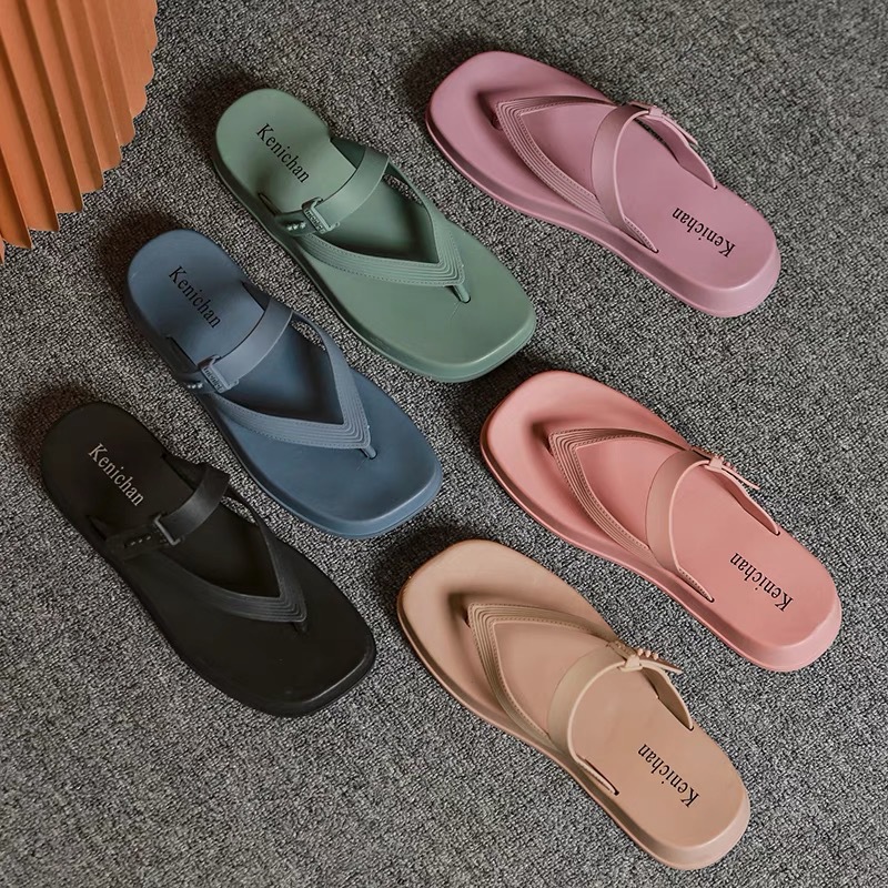 beach shoe New Flip-Flops Women's Summer Beach Slippers Mid Heel Flip-Flops Women's Outer Wear Thick Bottom Flip-Flops