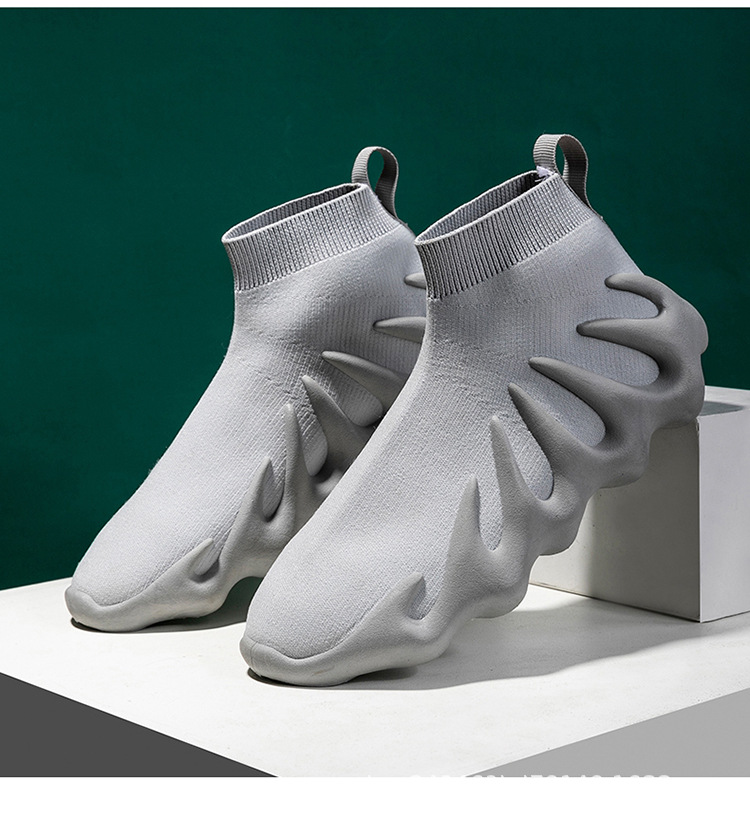 高帮八爪鱼椰子鞋男女火山鞋秋冬季450yeezy飞织面情侣运动饺子鞋