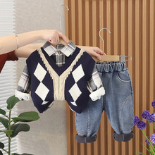 男童童装2023年冬季新款韩版毛衣马甲套装儿童休闲裤时髦三件套潮