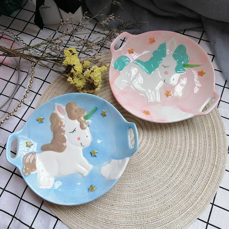 Cartoon Animal Household Dinner Plate Dim Sum Plate Pasta Western Cuisine Plate Creative Ceramic Fruit Salad Breakfast Binaural Plate