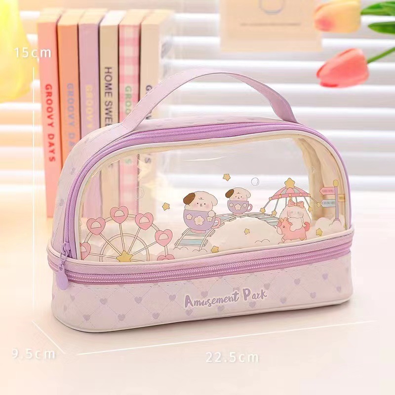 Fresh Student Pencil Case Large Capacity Pencil Case Double Layer Girl Heart Storage Middle School Student Stationery Box Pencil Box Upper and Lower Layer