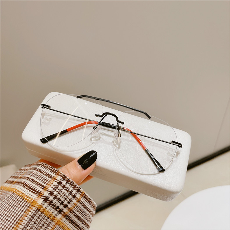 防蓝光金丝无边眼镜框男时尚双梁无框潮ins女复古大脸显瘦眼镜架