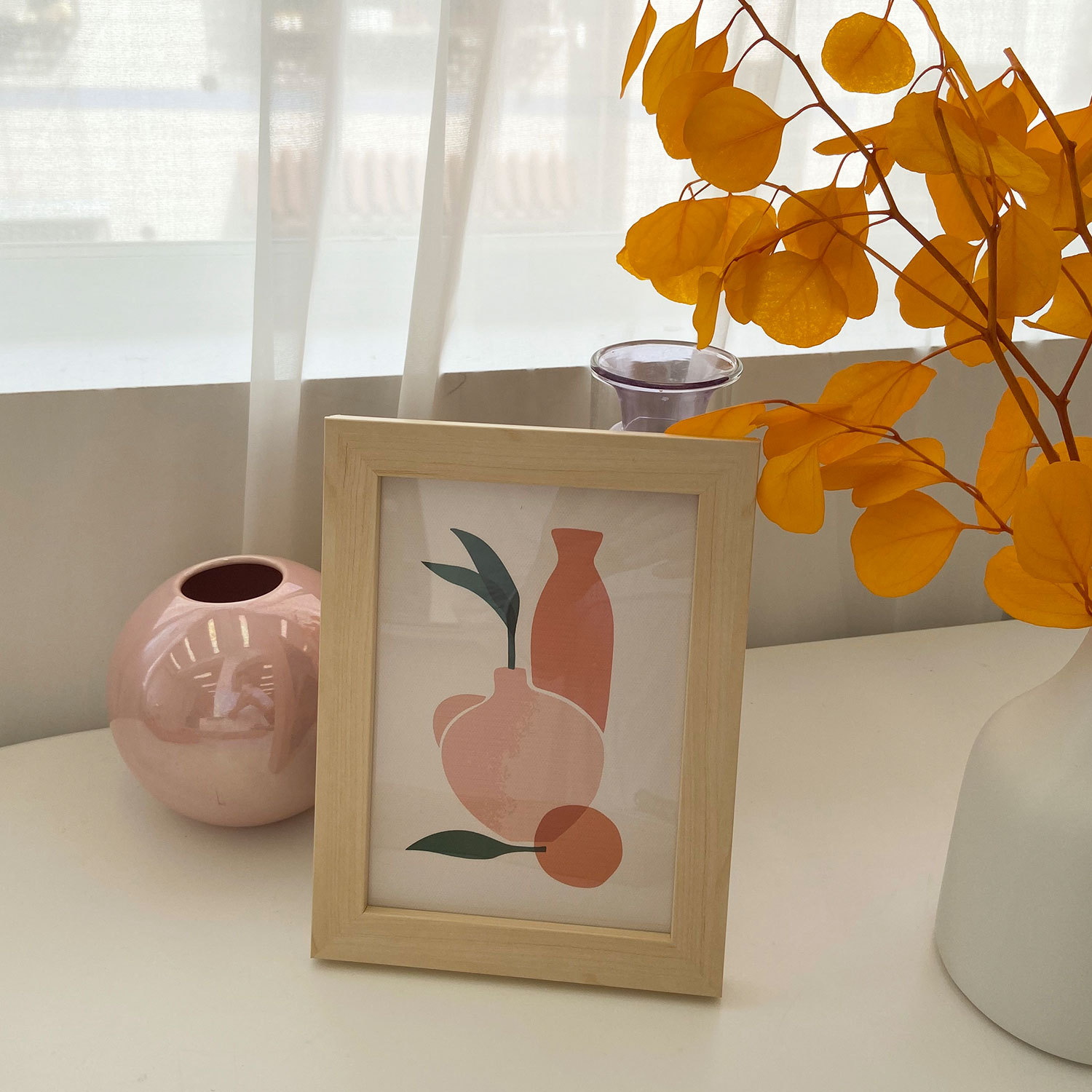 ins简约手绘风格7寸小相框实木装饰画宿舍卧室桌面装饰摆件挂画