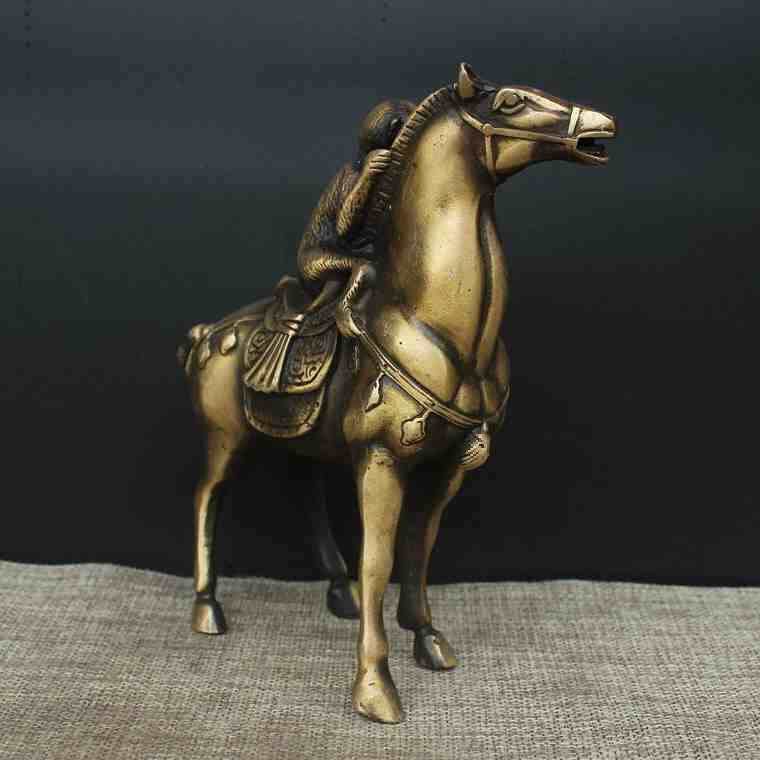 批发古玩杂项铜黄铜马上封侯把件生肖马生肖猴家居办公室装饰工