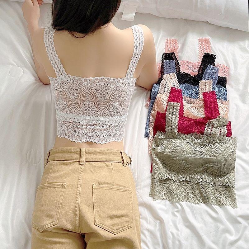蕾丝美背抹胸内衣女高中生吊带内搭防走光学生韩版裹胸少女背心冰