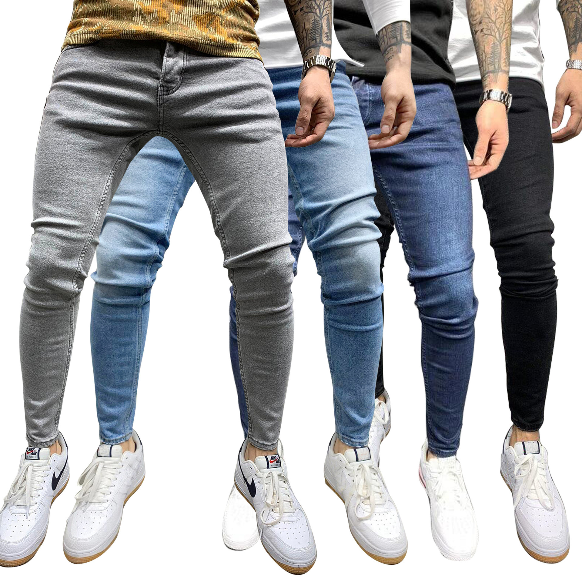 High Quality European and American Men's Stretch Skinny Jeans Foreign Trade Independent Station Classic Four-Color Hot