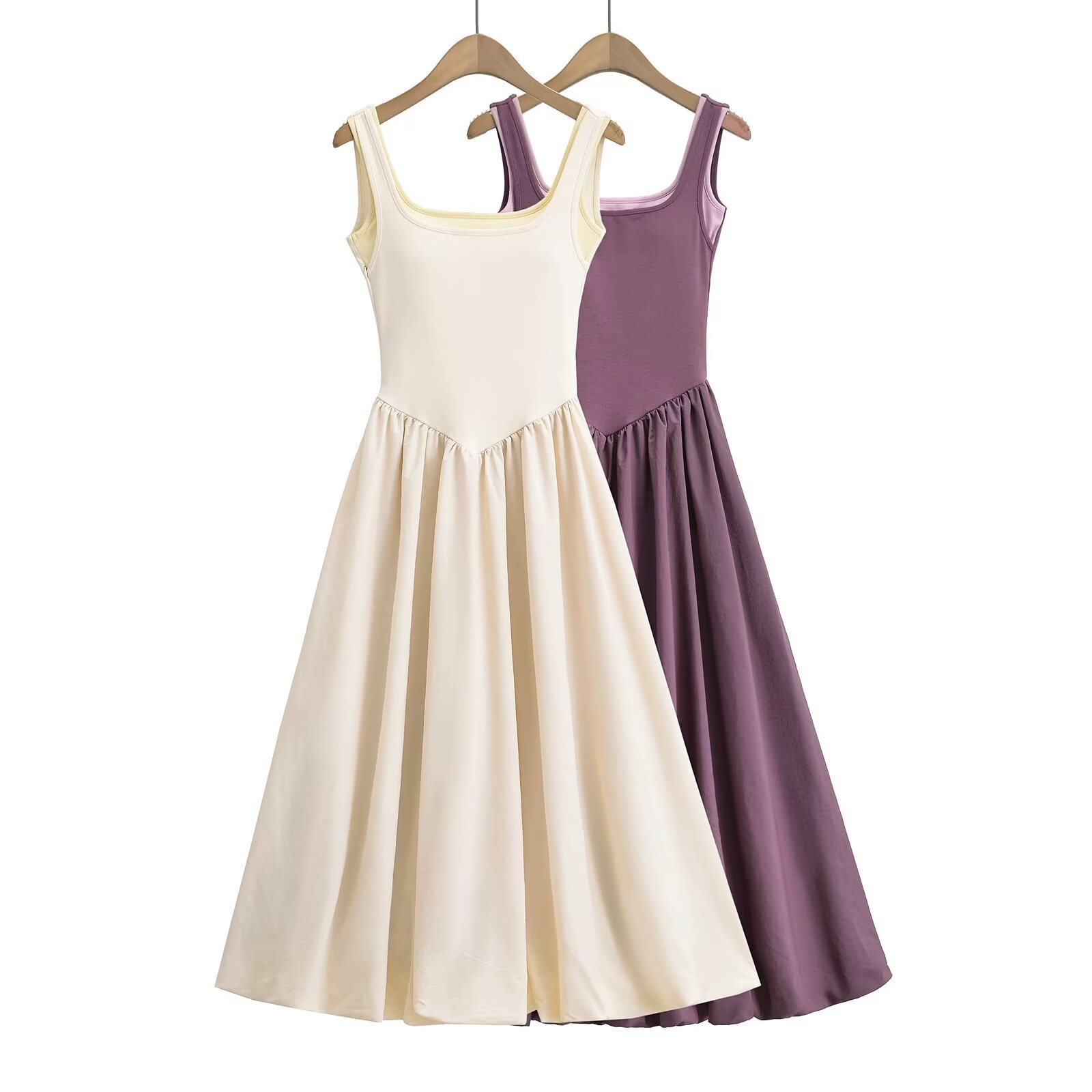 维瑞蒂外贸 欧美风新款女装辣妹假两件花苞长裙收腰显瘦连衣裙