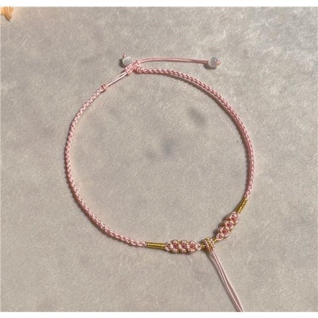 雏菊樱桃花红编绳项链半成品儿童成人女款可调节玉桂狗吊坠平安扣