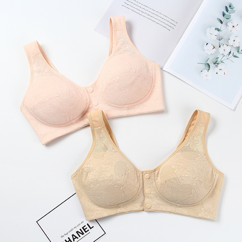 Middle-Aged and Elderly Mother Front Buckle Vest Underwear Women's Lace No Steel Ring Big Breast Bra Confinement Nursing Bra