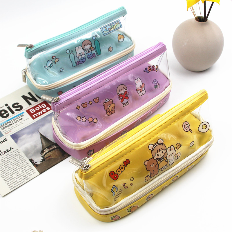 双层透明笔袋ins高颜值大容量学生文具盒新款流行中学生网红笔盒