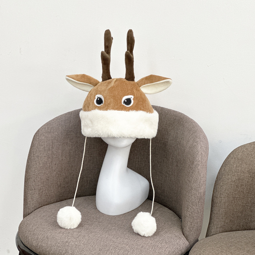 网红新品 哈尔滨旅游鄂伦春狍角帽冬天毛绒帽子玩偶帽檐可翻折