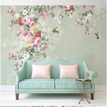现代简约墙纸手绘壁纸温馨美式壁画复古花卉客厅电视背景墙布壁布