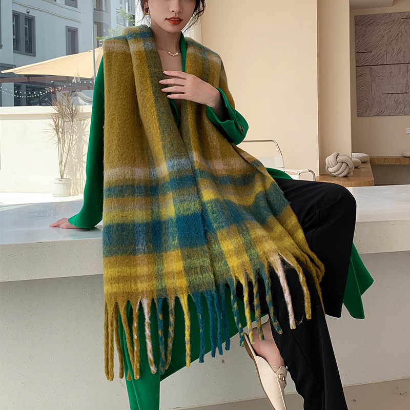 Popular Spring and Winter Ac Scarf Warm Thick Color Plaid Scarf Bib Shawl Fashionable All-Match Western Style Outer Wear