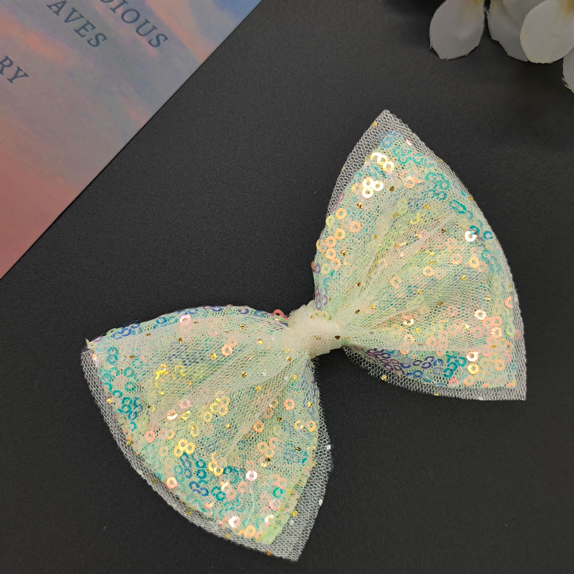 Spring and Summer New Sequined Bow Fairy Temperamental Double-Layer Mesh Girl Barrettes Headdress Duckbill Clip