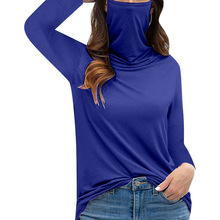2021wish亞馬遜女裝歐美跨境新款多功能防塵面罩高領長袖T恤上衣