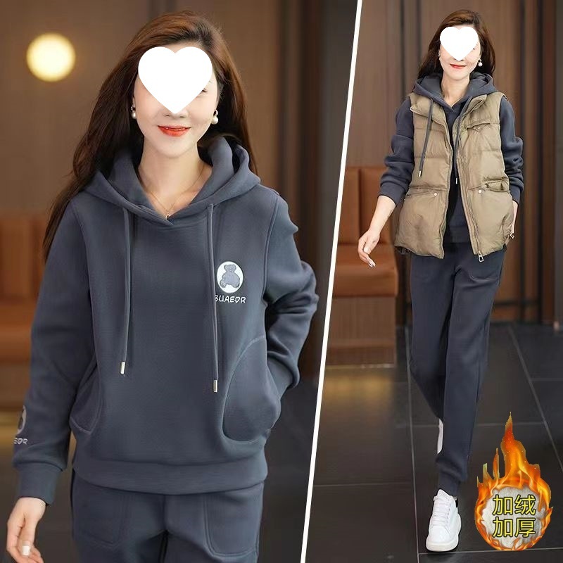 秋冬季连帽卫衣套装女新款洋气时尚套装加绒加厚保暖运动服两件套