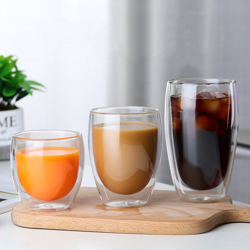 Thickened Double Layer Glass Cup Egg-Shaped Cup Heat Insulation Household Coffee Cup Water Cup Juice Cup Milk Cup Coffee Cup