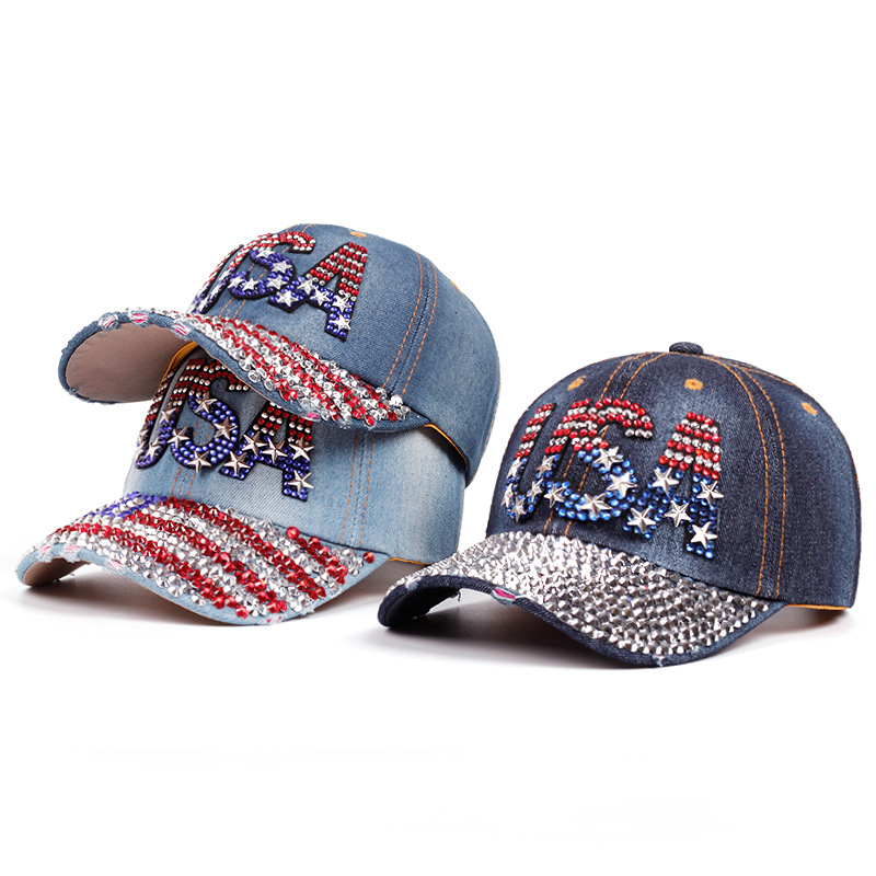 fashion usa diamond hat spring and autumn korean fashion ins all-matching baseball cap outdoor travel shopping sun-poof peaked cap