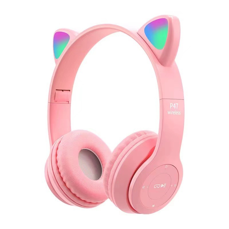Cat Ear Glowing Bluetooth Headset P47m Cartoon Student Wireless Game P47 Headset One Piece Dropshipping