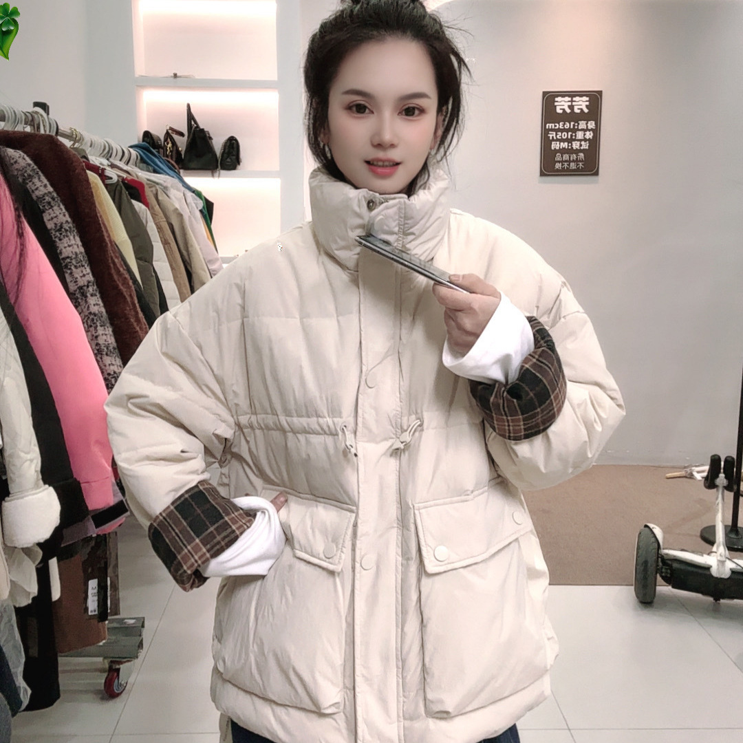 9818现货杭州货 韩系袖口拼接格子羽绒服 不退换