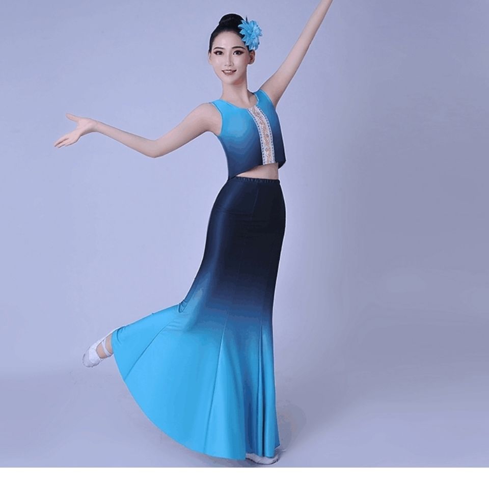 傣族舞蹈服女艺考演出服装成人修身孔雀舞弹力包臀鱼尾裙单裙子