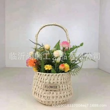 现货手工编织花篮 藤木柳编收纳篮 工艺品草绳编织花篮 手提花篮