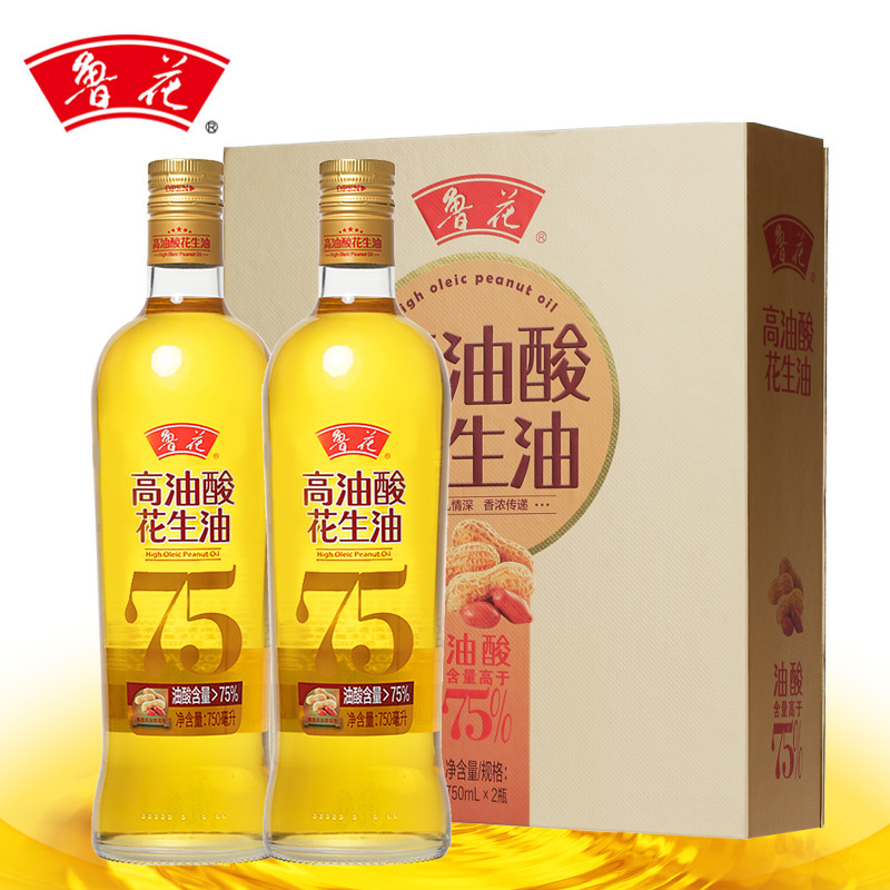 鲁花高油酸花生油750ml精美礼盒装家用食用油粮油-阿里巴巴