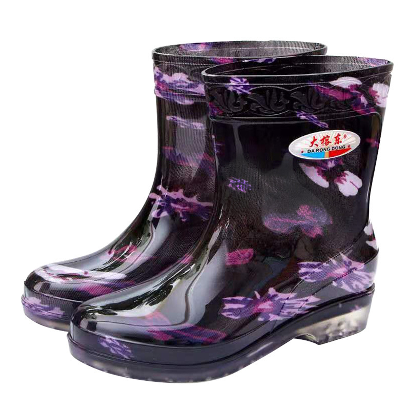 New Crystal Rain Boots Women's Cotton-Padded Warm-Keeping Mid-Calf Stylish Rain Boots Non-Slip Wear-Resistant Rain Shoes Labor Protection Rubber Shoes Wholesale