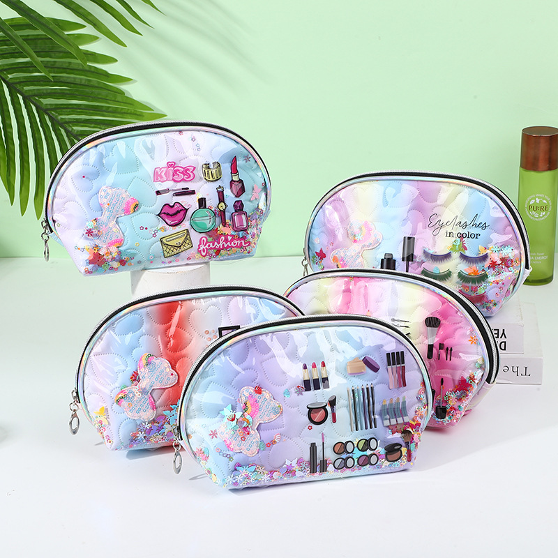 Shell Cosmetic Bag Wash Bag Outdoor Portable Storage Bag Heart-Shaped Printed PU Leather Bag Factory Direct Sales