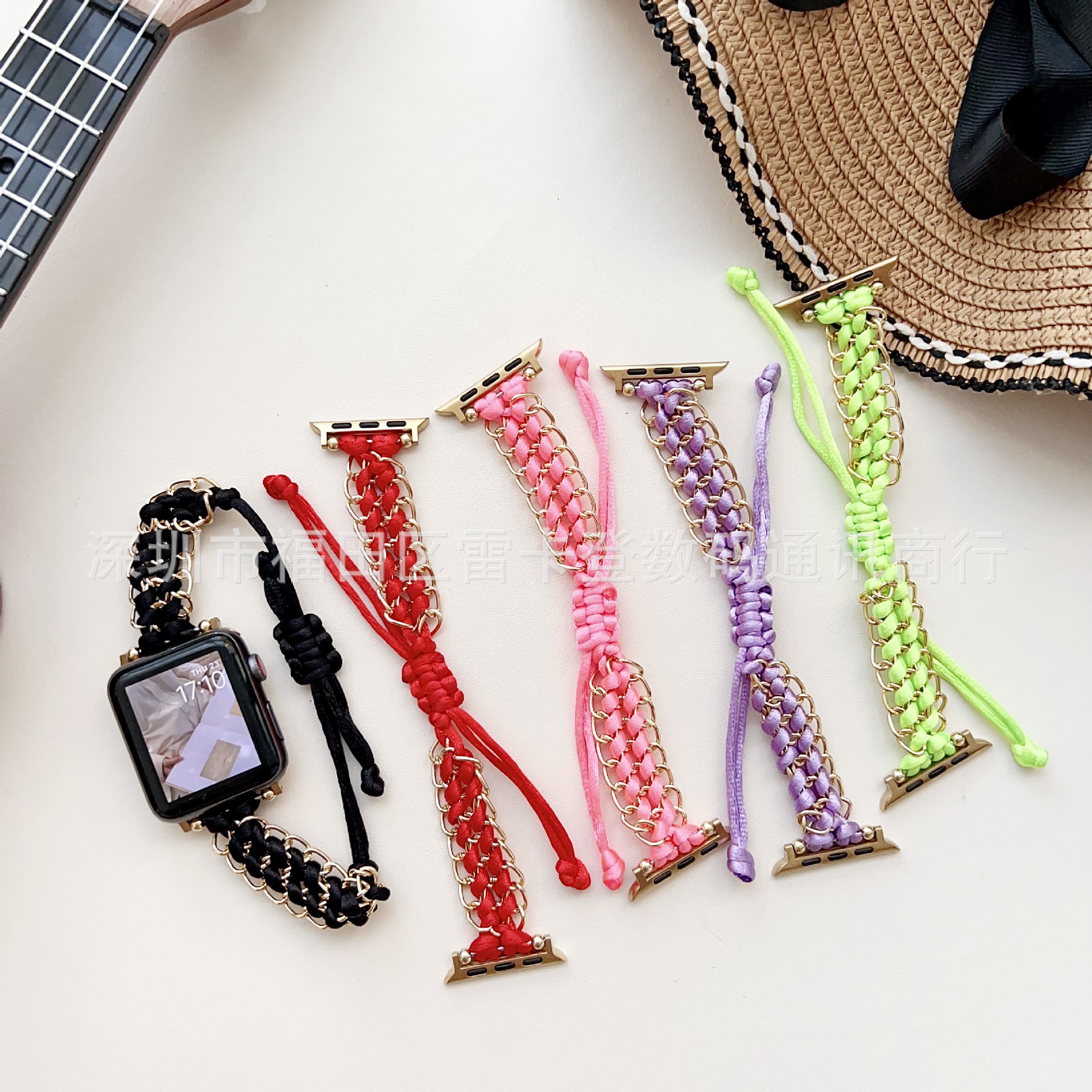 适用苹果手表iwatch编织表带apple watch尼龙编织链条抽绳手表带