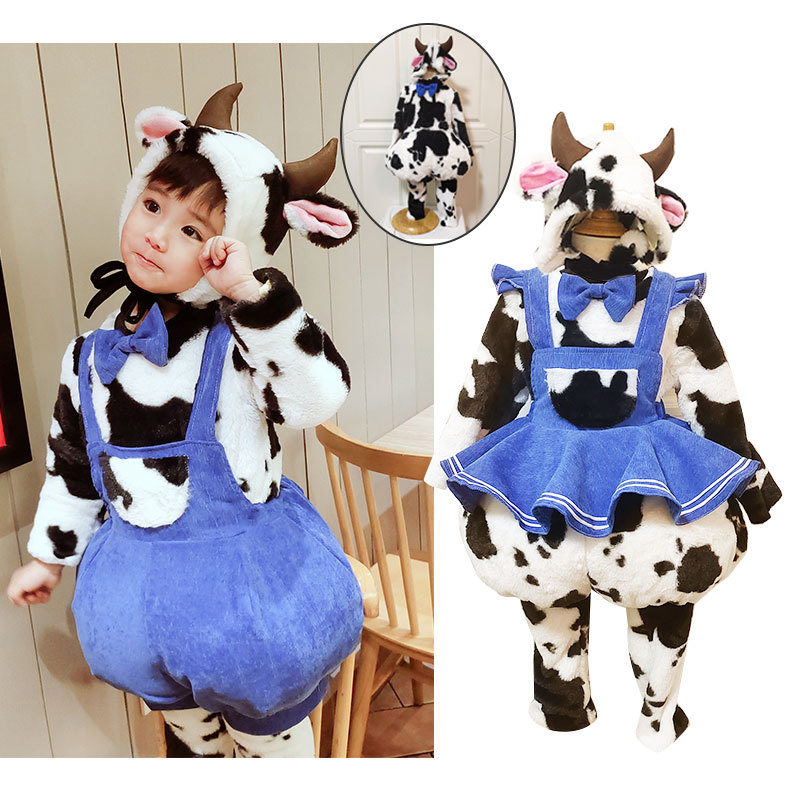 万圣节儿童演出服奶牛动物表演服幼儿园牧场小乖乖舞蹈服小奶牛裙